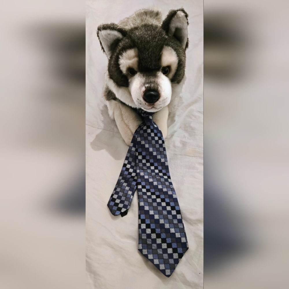 Peluso of Italy 100% Silk Vintage Tie for Babies/Children; Blue Geometric Design